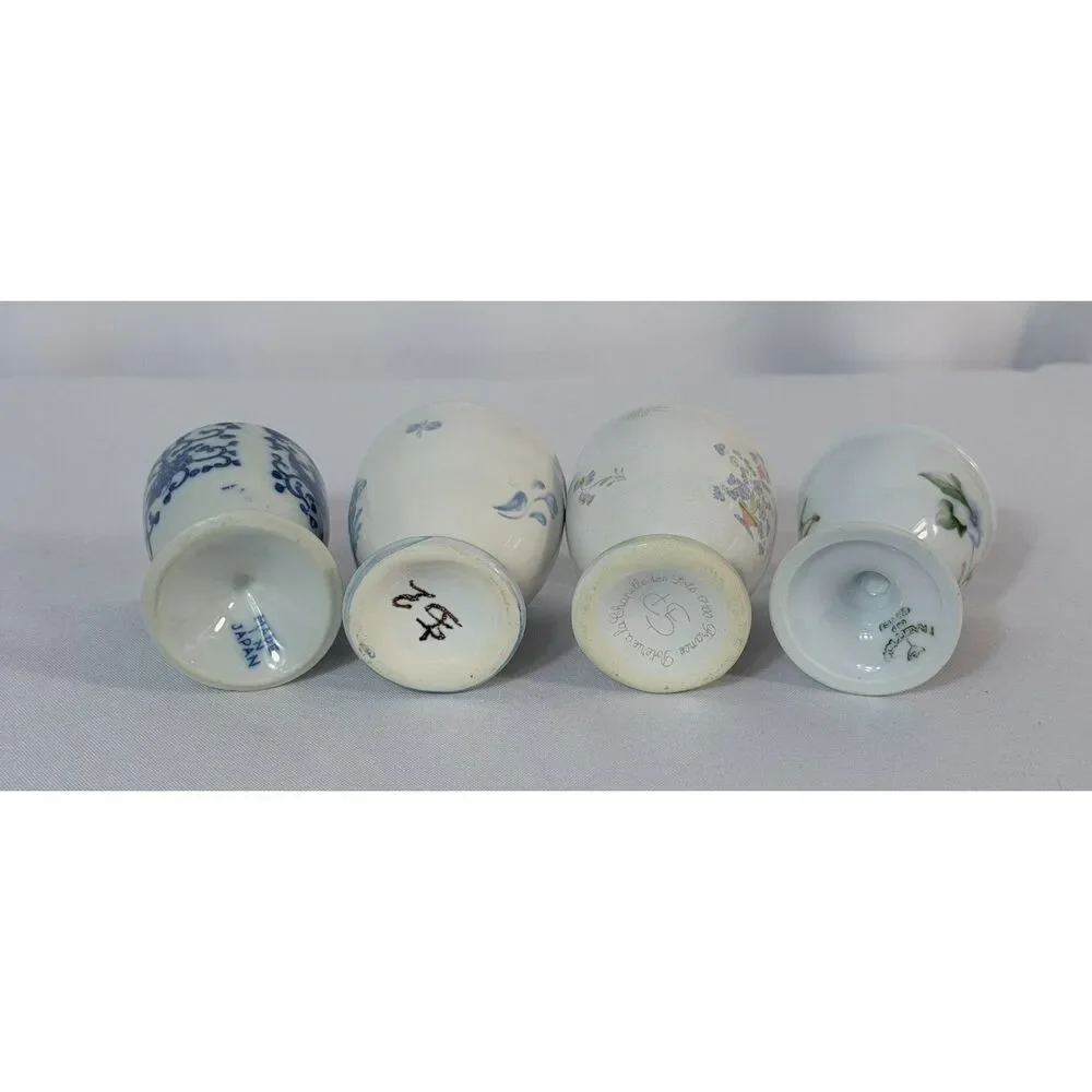 Vintage Egg Cup Lot of 8 Coddler Porcelain Japan France Floral Clear Glass